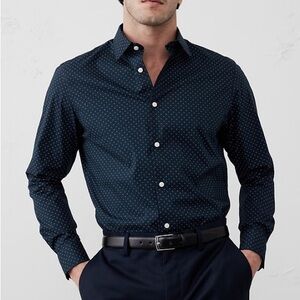 Banana Republic | Men’s Small Navy Patterned Button-Down Shirt | Grant Slim Fit